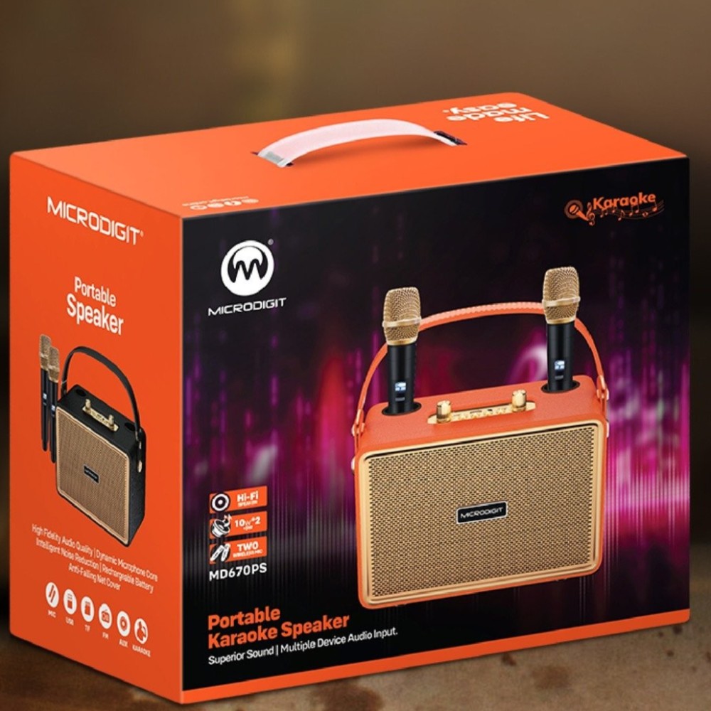 مكبر صوت كاريوكي متنقل مع 2 مايكروفون