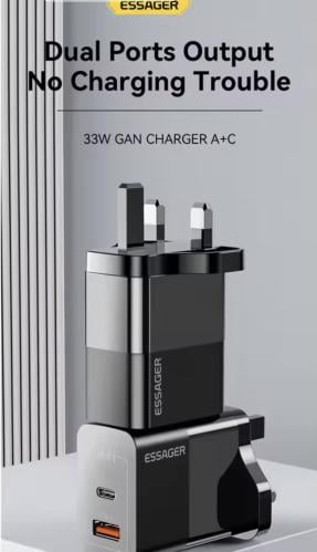 شاحن جداري 33 واط مع 2 كيابل مجانا من Essager