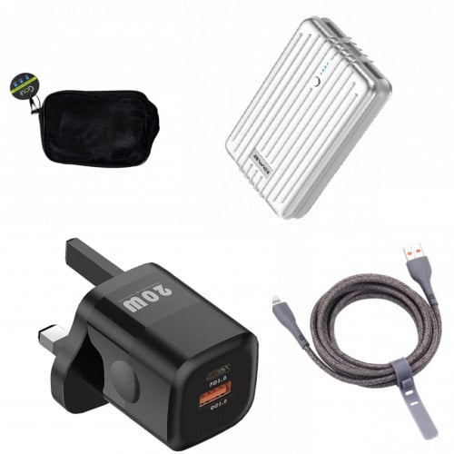 شاحن جداري وكيبل وبطارية وكيبل وشنطة