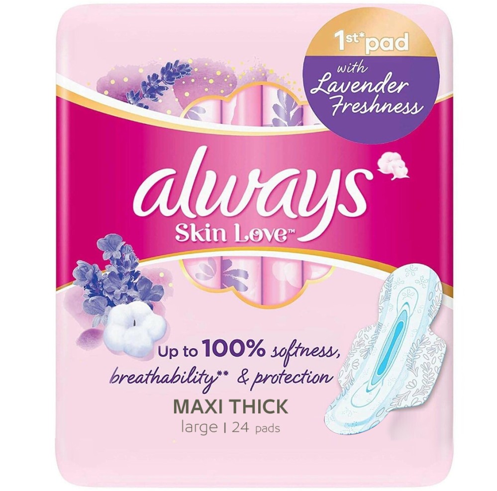 Always Skin Love Maxi Thick Pads, 24 Pads - Large - صيدلية غيداء الطبية