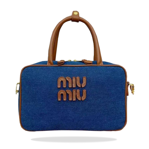 شنطة miumiu باو توب هاندل من القماش مع اطراف جلد،...