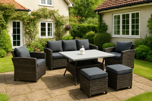 جلسة حديقة 5 مقاعد مع طاولات رمادي