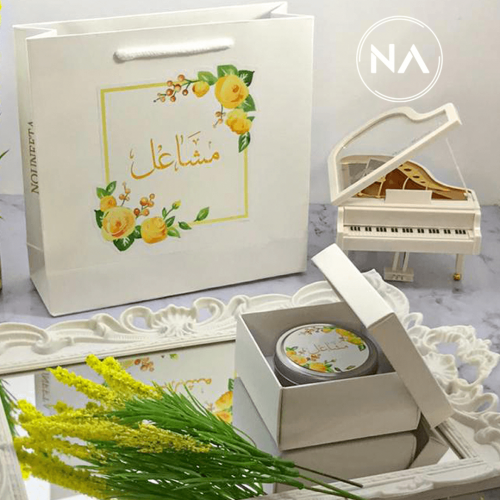 بوكس شمع معطر + كيس بثيم بيونيا اصفر