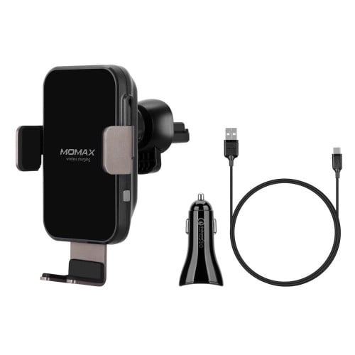 MOMAX Wireless Charging Car Air Vent Mount Holder Plus Car Charger