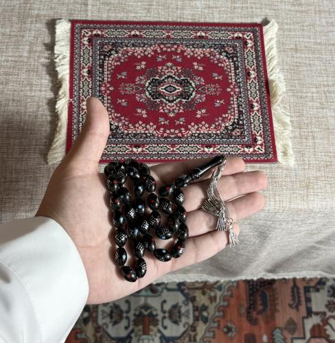سبحة عظم جمل اسود مطعم فضة