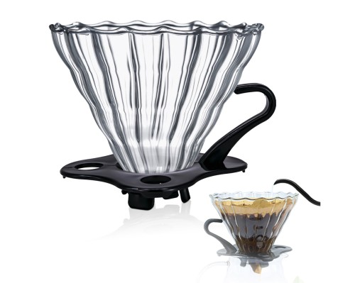 قمع تقطير V60 زجاجي بحلقة بلاستيك 02