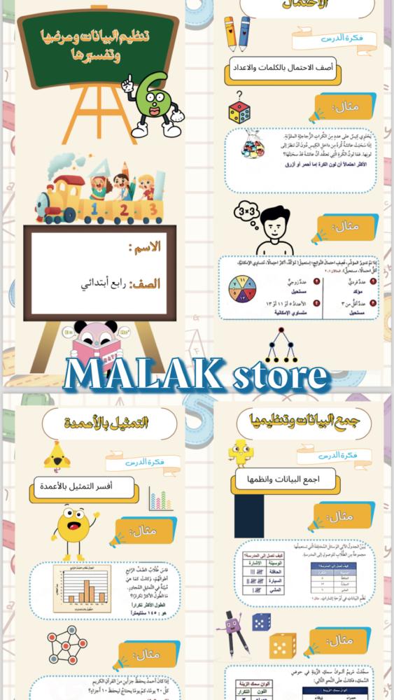مطوية رياضيات رابع ابتدائي ( تنظيم البيانات وعرضها وتفسيرها )