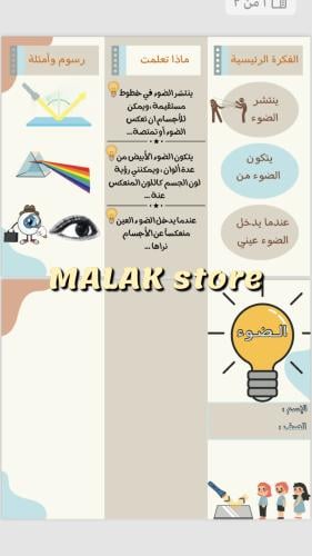 مطوية العلوم الصف الثالث الابتدائي الضوء