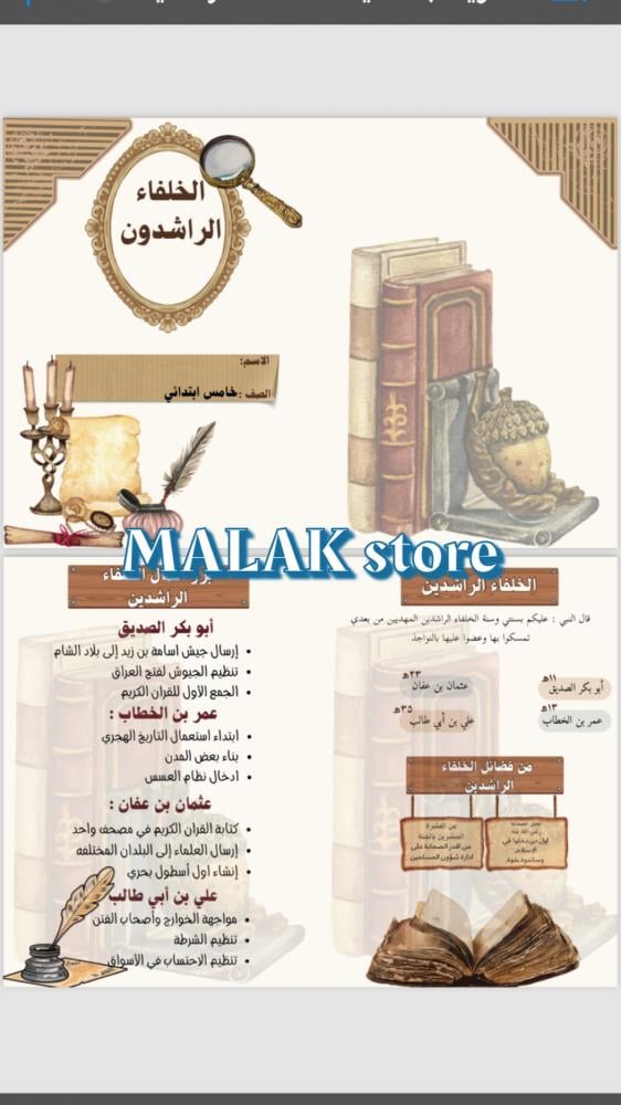 مطوية اجتماعيات الصف الخامس الابتدائي ( الخلفاء الراشدون )