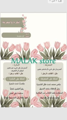 مطوية لغتي اول متوسط ( النكرة والمعرفة )