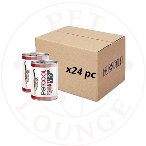 24-طعام رطب معلب للقطط بالمرق -PetCool 405g-قطع لح...