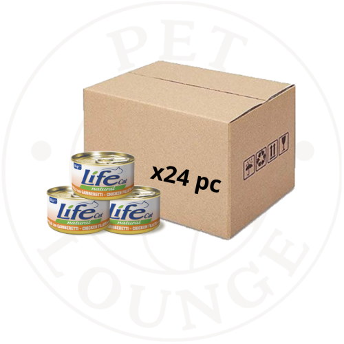 24-طعام رطب معلب للقطط دجاج مع جمبري - 85g LifeCat