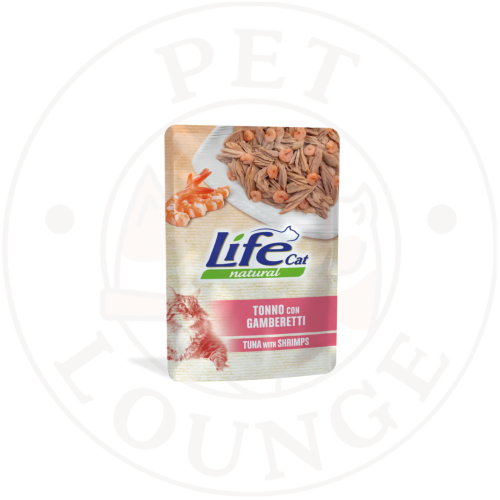 طعام رطب ظرف للقطط بالتونة وجمبري - 70g Life Cat