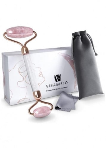 رول مساج الوجه بحجر الكوارتز الوردي من VISAGISTO