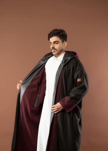 فروه قماش جوخ دبل فيس باللون العنابي والاسود