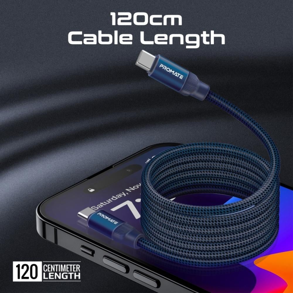 أقصى درجات الراحة والتنظيم مع كابل USB-C المغناطيسي ذاتي التنظيم، يدعم البيانات والشحن بقدرة 60 واط وبطول يصل إلى 1.2 متر - Promate Springy