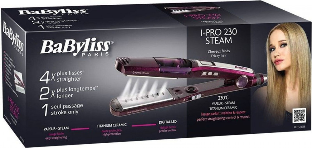 Паровой выпрямитель. Выпрямитель BABYLISS st395e. Стайлер BABYLISS st395e. BABYLISS модель Pro 230 Steam. Утюжок для выпрямления волос BABYLISS st395e.