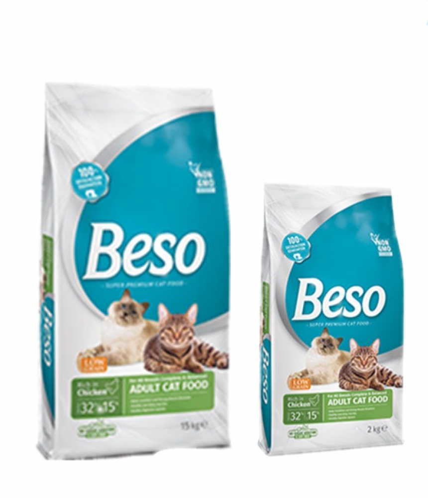 Beso بيسو اكل قطط جاف بنكهة الارز والدجاج 15kg