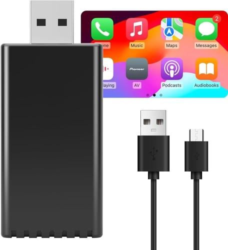 محول كاربلاي لاسلكي - اسرع 5 جيجاهرتز، التوصيل والتشغيل، كابلات USB-C وUSB-A - تعزيز تجربة كاربلاي مع سهولة التركيب، اسود، من ميكنج تيك