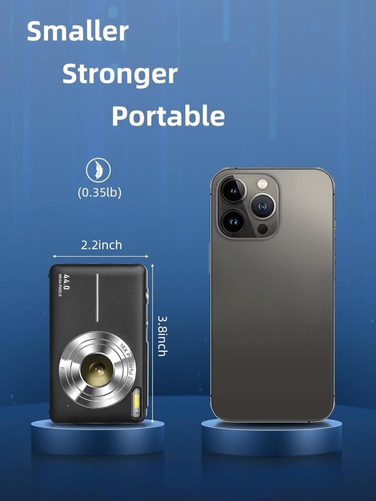 كاميرا رقمية FHD 1080P بدقة 44MP مع SD 32GB، تكبير 16X، بطاريتين – لون أسود من كامكوري