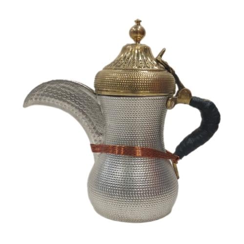 دلة حب الرمان فضي غطاء ذهبي صغير