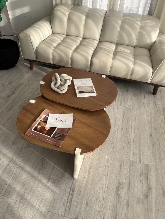 طاوله  رخام وخشب طبيعي قطعتين