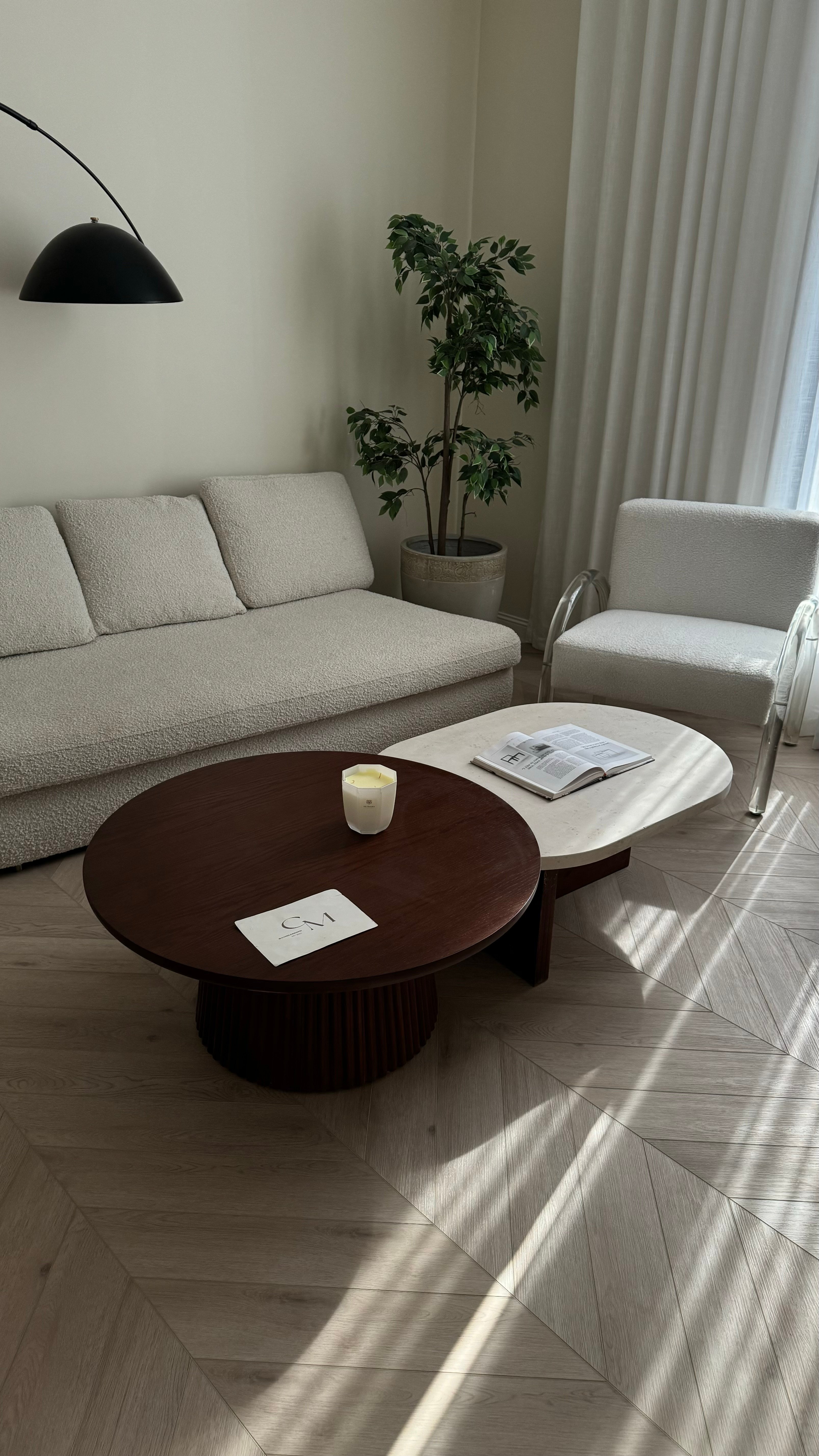 طاولة قهوه خشب وحجر طبيعي