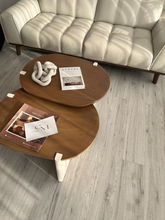 طاوله  رخام وخشب طبيعي قطعتين