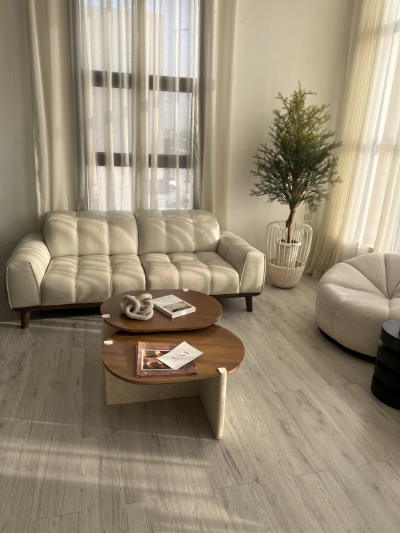 طاوله  رخام وخشب طبيعي قطعتين