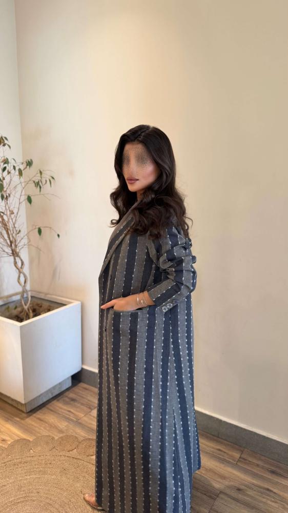 بليزر لينن زري رصاصي رمادي مخطط