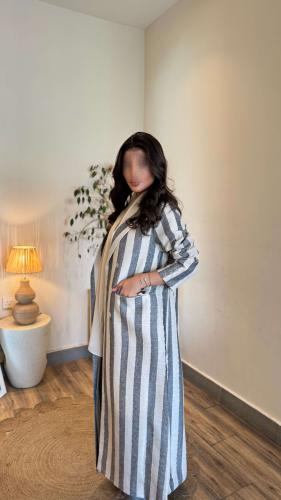 بليزر لينن مخطط زري رصاصي مع اوف وايت