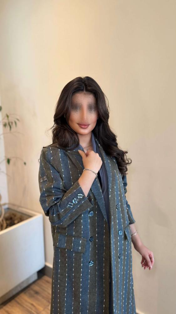 بليزر لينن مخطط زري مقلم زيتي على بحري