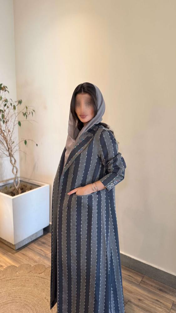 بليزر لينن زري رصاصي رمادي مخطط