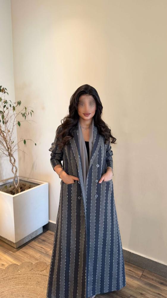 بليزر لينن زري رصاصي رمادي مخطط