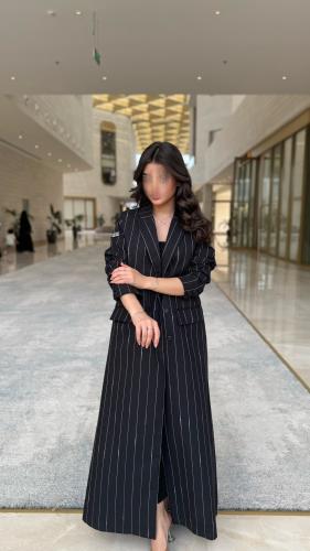 بليزر قماش لينن اسود مخطط عريض