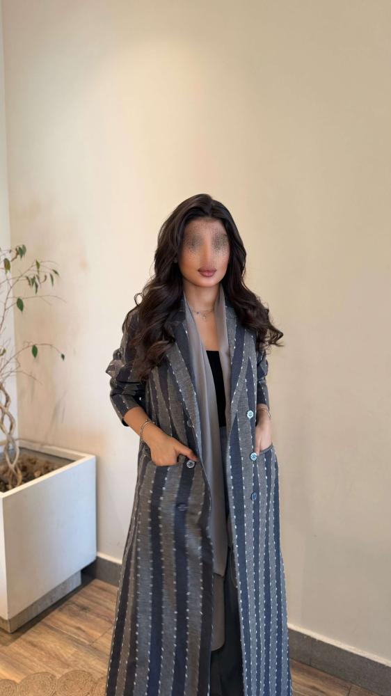 بليزر لينن زري رصاصي رمادي مخطط