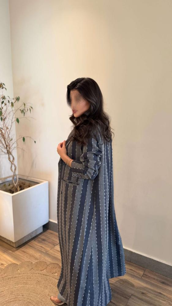 بليزر لينن زري رصاصي رمادي مخطط