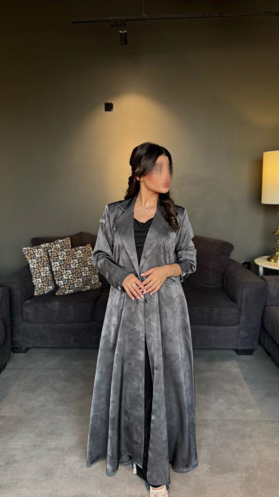 عبايه بيلزر حرير جاكار رصاصي