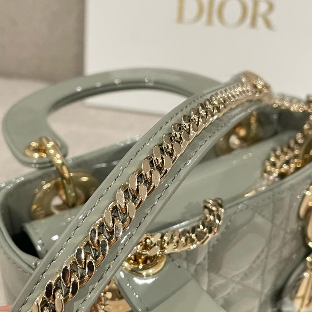 MINI LADY DIOR BAG Stone Gray Patent Calfskin