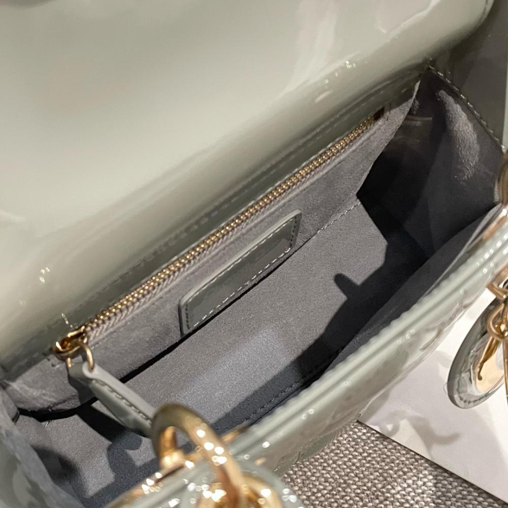 MINI LADY DIOR BAG Stone Gray Patent Calfskin