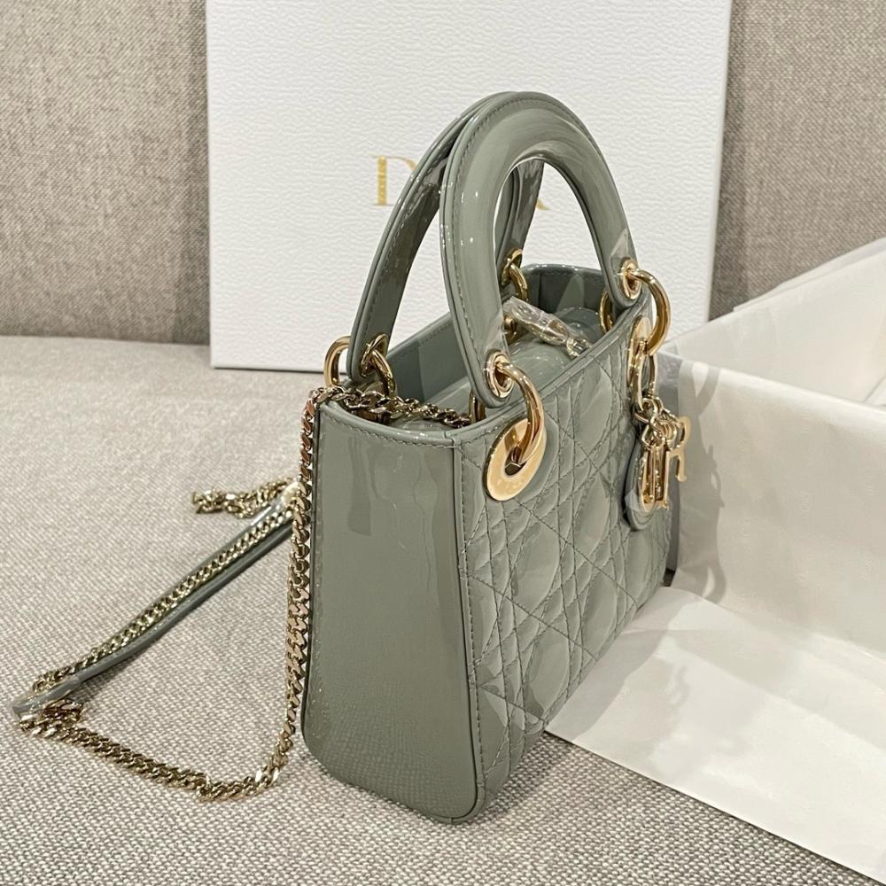 MINI LADY DIOR BAG Stone Gray Patent Calfskin