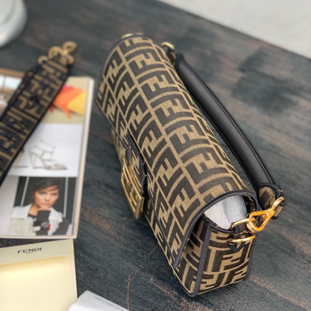 Baguette Brown FF jacquard fabric bag