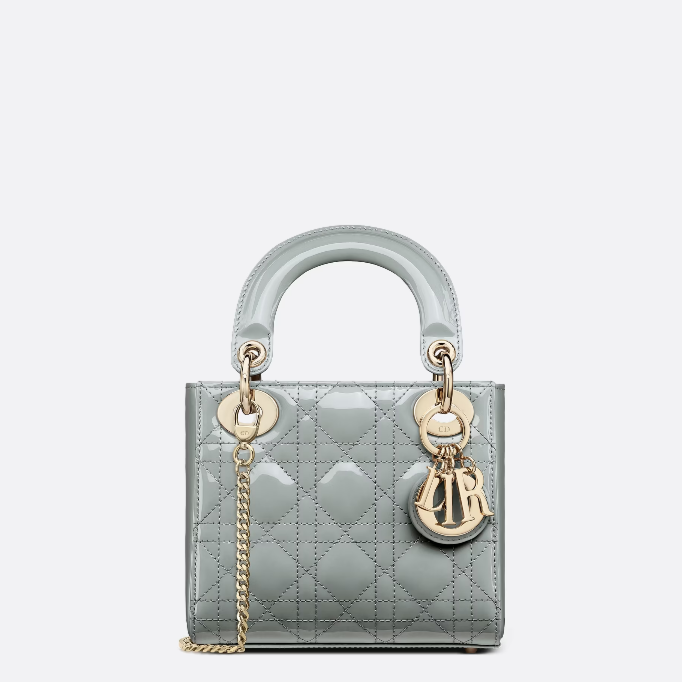 MINI LADY DIOR BAG Stone Gray Patent Calfskin