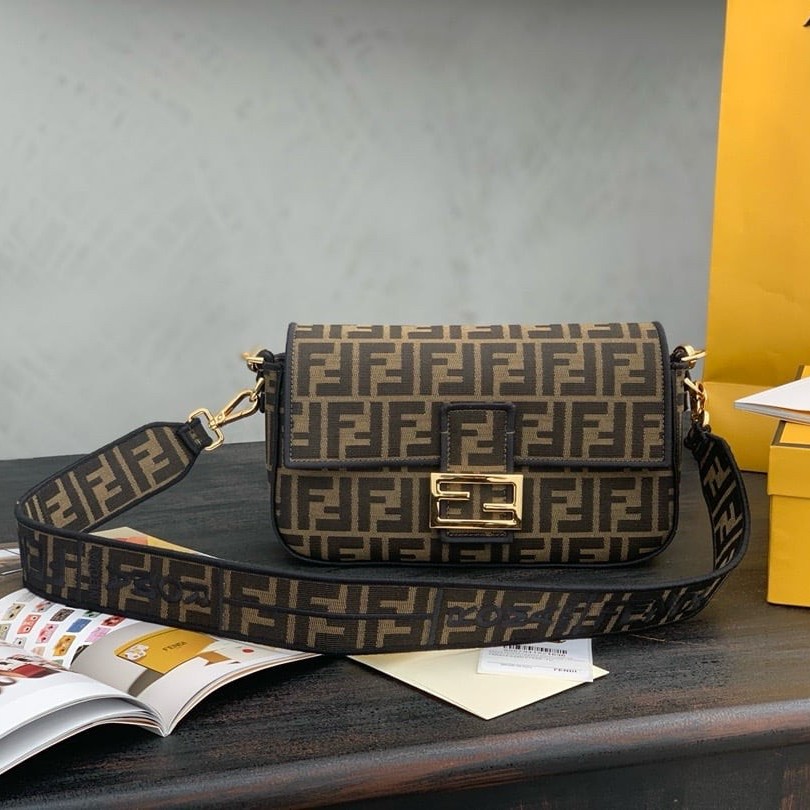 Baguette Brown FF jacquard fabric bag