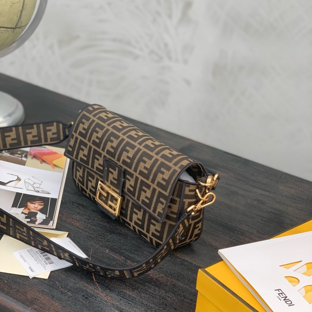Baguette Brown FF jacquard fabric bag
