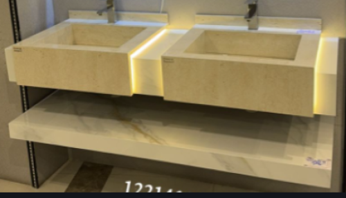 "مغسلة حجر حوض شلال OS186 مقاس 150سم  ترافرتينو بيج فاتح مطفي "