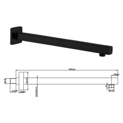 ماسورة جداري OS760069 SS304 صيني اسود مربع 40 سم