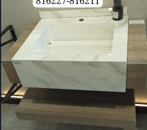 "مغسلة بورسلان حوض مضيء شلال  OS186 مقاس 80 سم كاسكو ذهبي"