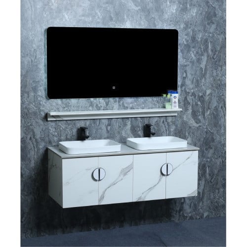 مغسلة خشب أبيض رخامي مقاس 120سم