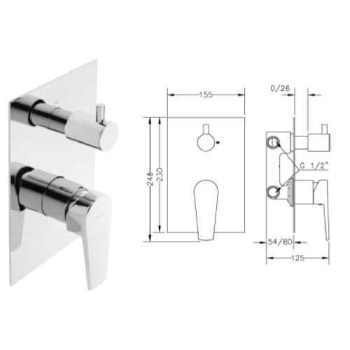 خلاط دش GENEBRE مخفي كروم خطين مستطيل